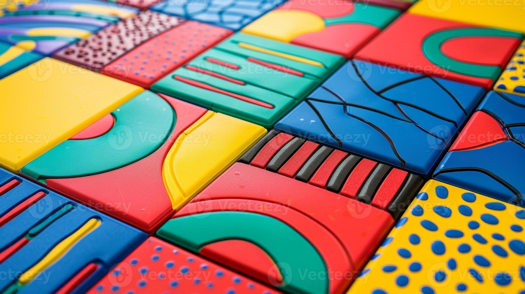 Bright Colorful Patterns The interior surface of these sensory floor tiles is adorned with vibrant and eyecatching patterns featuring a variety of colors such as red blue yellow and photo