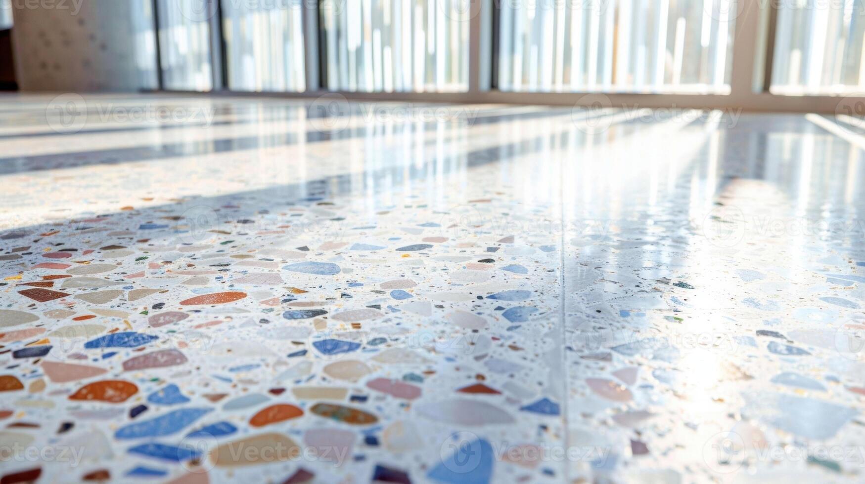 As the sunlight streams in through the windows it dances off the terrazzo floor highlighting the unique and dynamic speckled pattern. It is a visual representation of sustainability photo