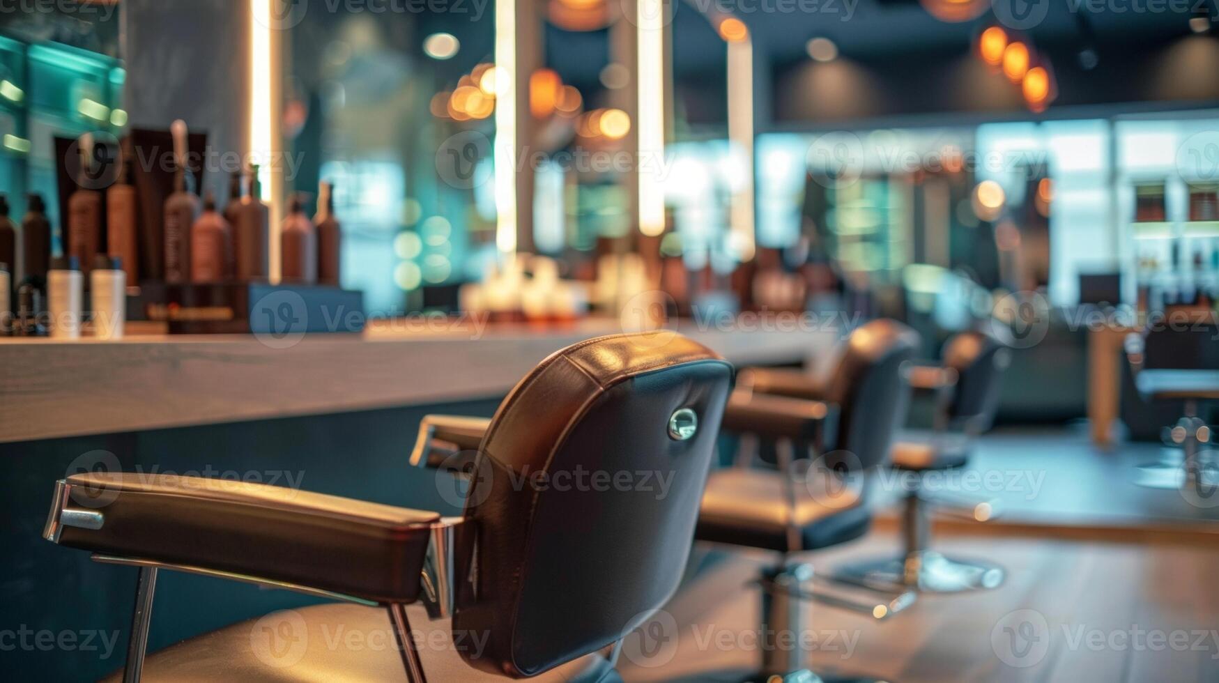 A salon chair is positioned between two hairdressers each armed with their own set of tools and products. With precision and efficiency they work in perfect tandem showcasing the magic photo