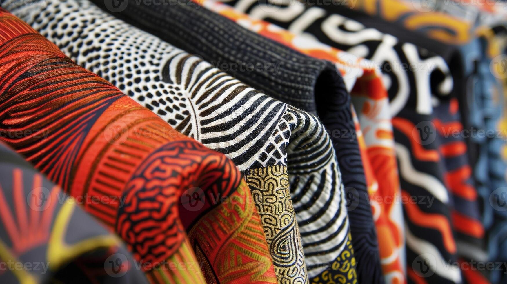 With a determined expression a designer examines an array of bold and intricate patterns searching for just the right one to incorporate into their latest creation. The textures and photo