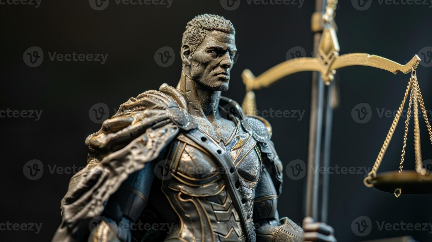 With a determined expression this figure embodies the strength and impartiality of a stoic agent of justice defending the law with unwavering resolve. photo