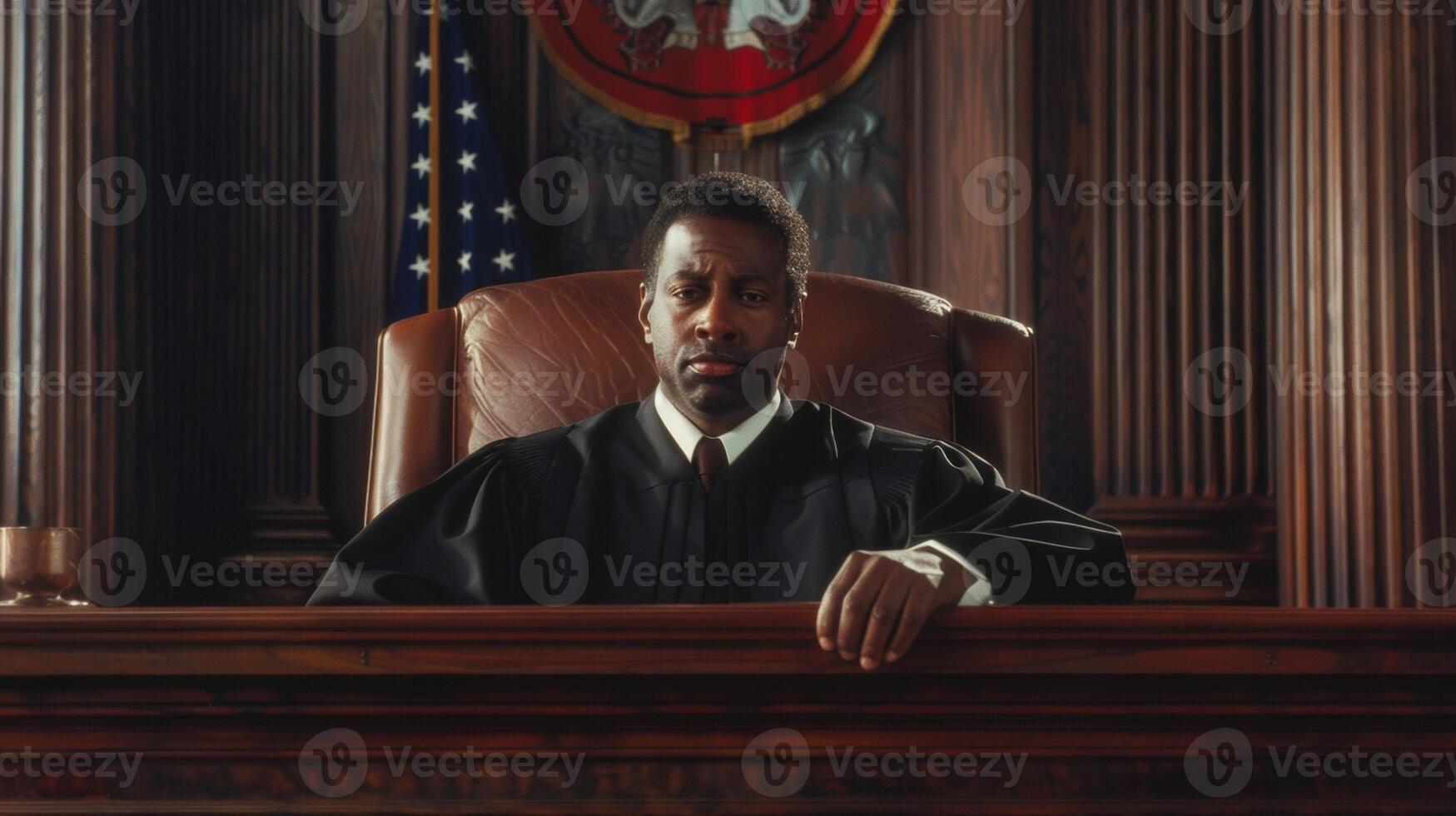 This portrait captures the essence of a stoic agent of justice their expression firm and resolute as they preside over matters of law and order. photo