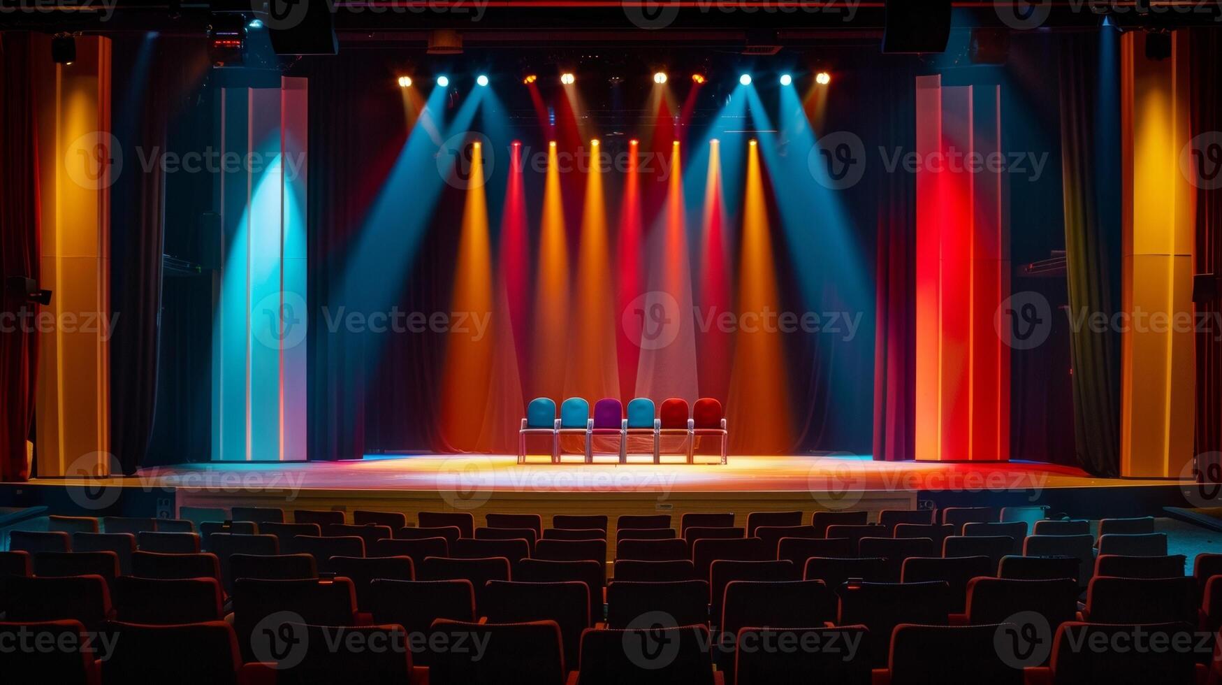 A stage lit up with bright lights and filled with diverse speakers is where the interpreter shines interpreting each sentence in realtime and flawlessly conveying the emotions and photo
