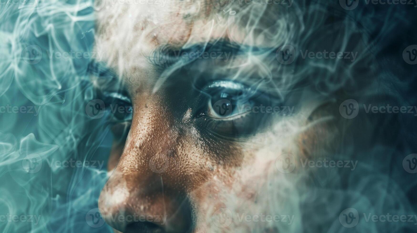 A closeup of a persons face shows their expression deep in concentration as if trying to decode the abstract shapes and patterns floating around them. The image conveys the challenge photo