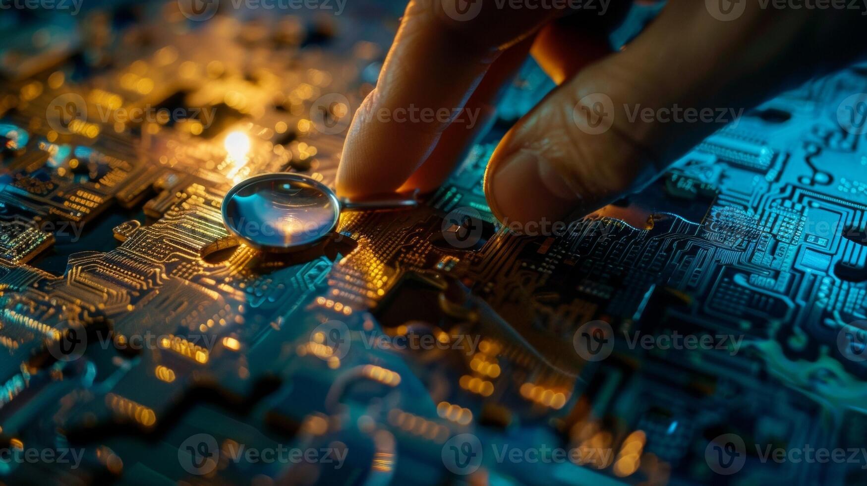 With intense focus and precision the data detective pieces together data points like a jigsaw puzzle unraveling complex data sets and revealing important findings in a digital world. photo