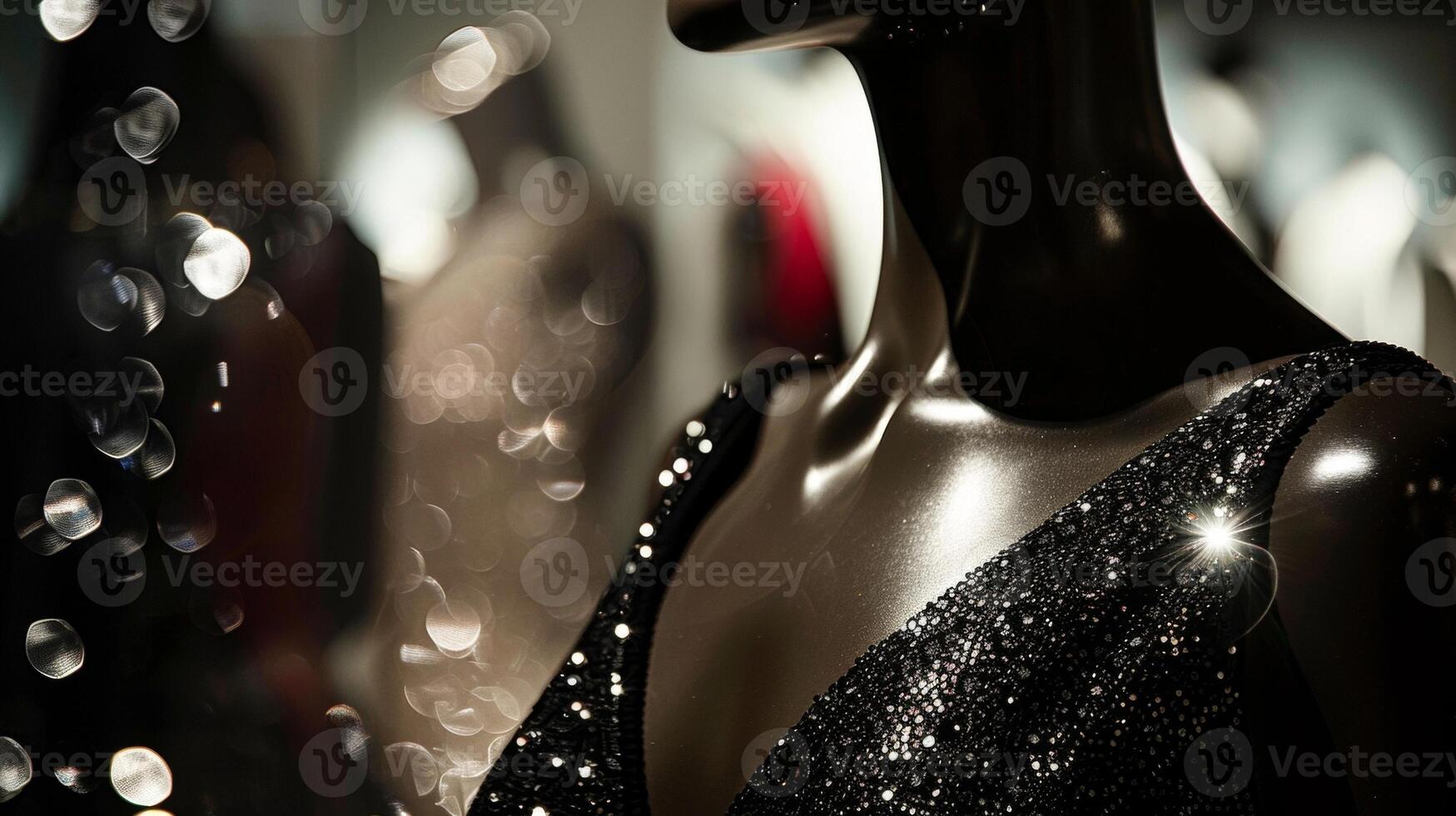 An image of a mannequin sporting a sleek and modern evening gown its elegant silhouette and shimmering sequin design catching the light in all the right places. photo