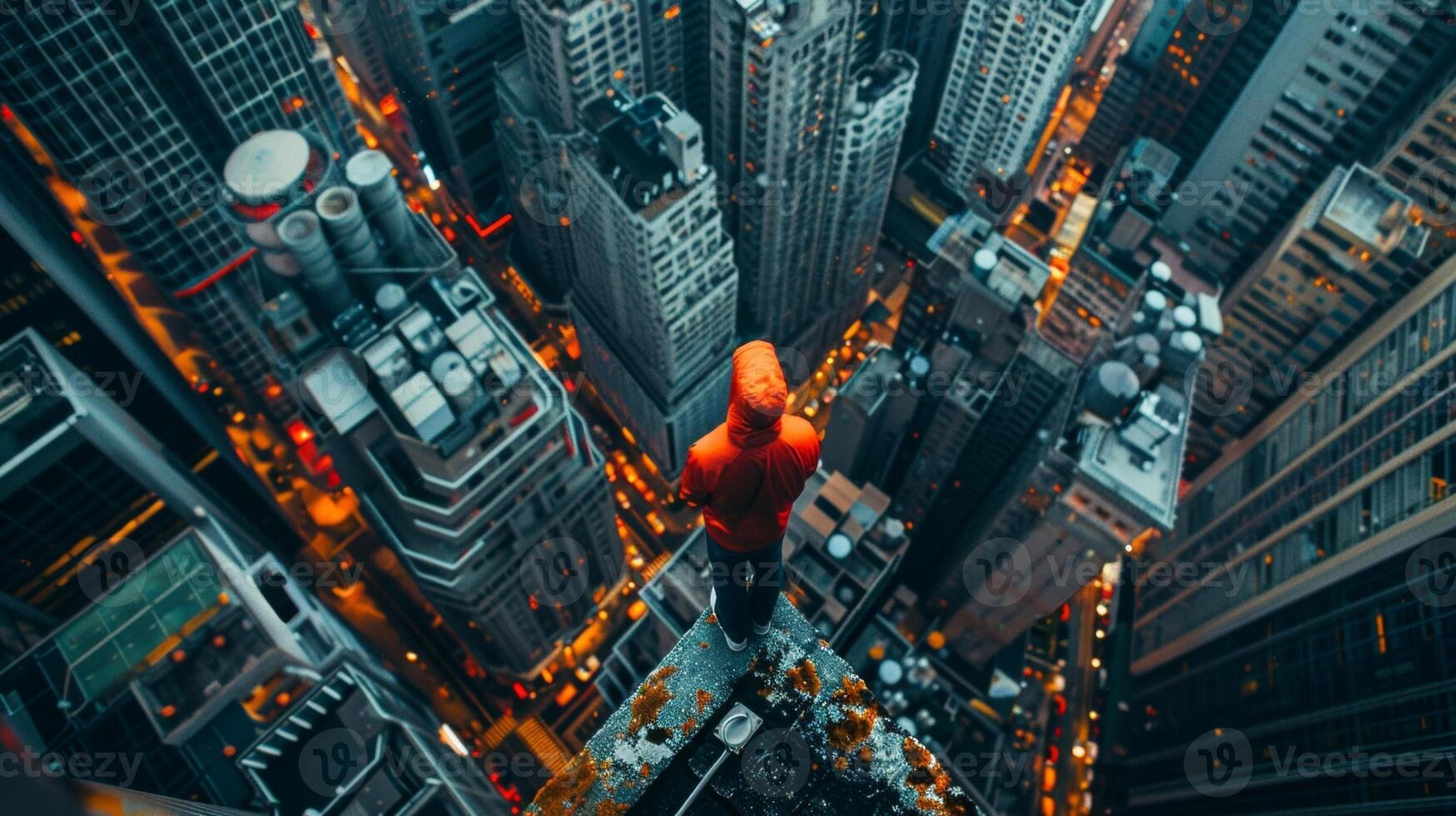 In a hidden corner of the city a solitary figure stands atop a tall building surveying the sprawling metropolis below. Armed with a hightech surveying tool they meticulously record photo