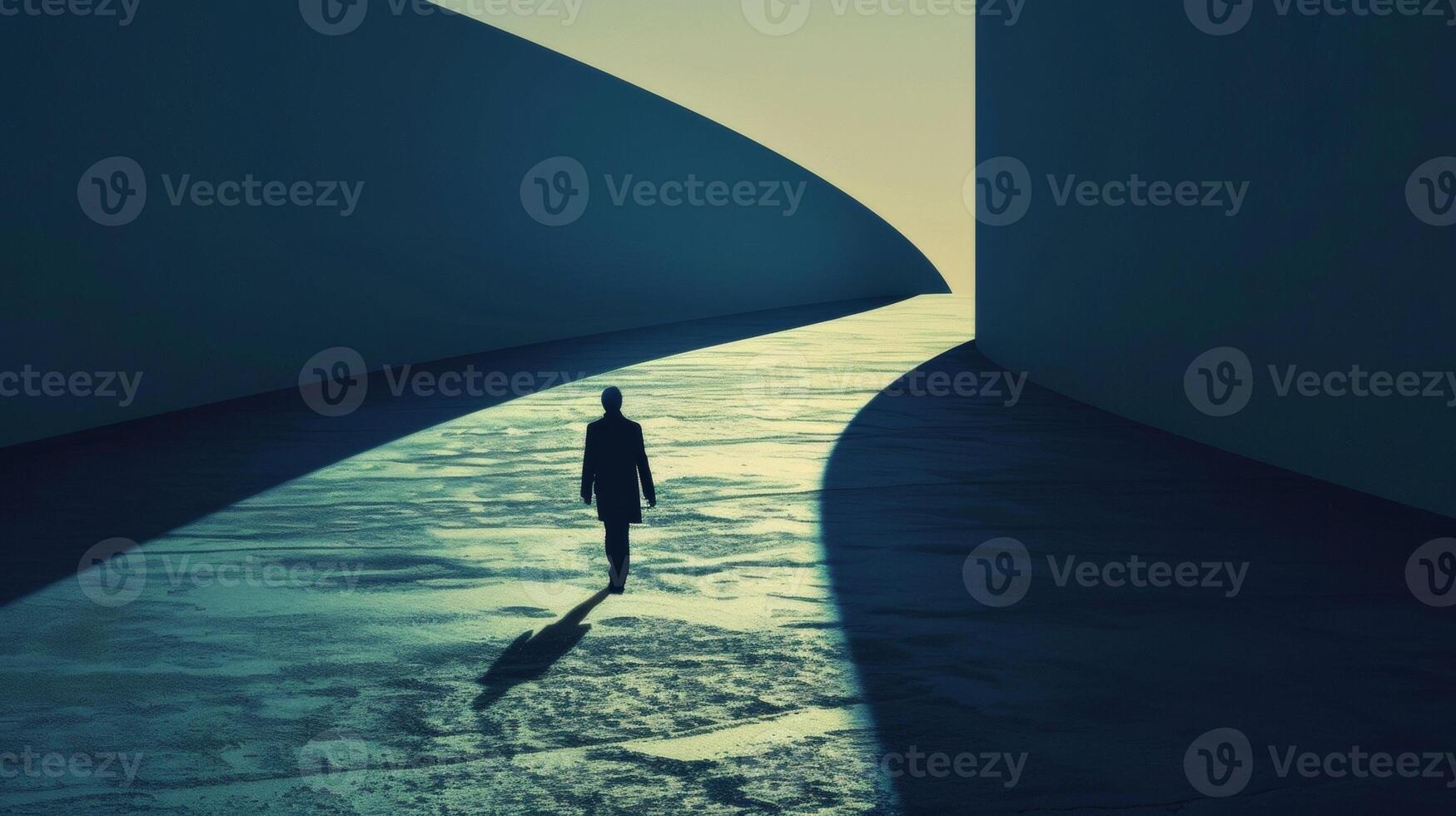 A shadowy figure walking along a path representing the neverending journey towards achieving sales goals and targets. photo