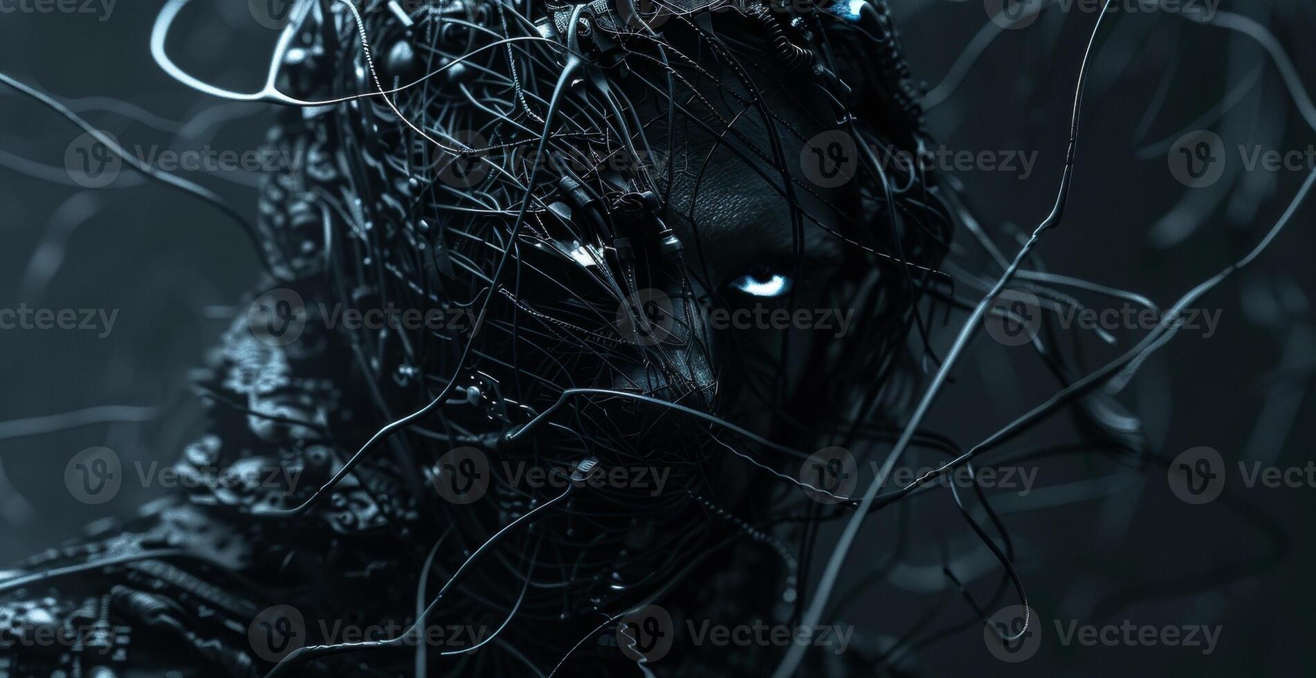 A lone figure cloaked in darkness meticulously sets up an intricate network of wires and gadgets their face set in a steely expression of tactical precision. photo