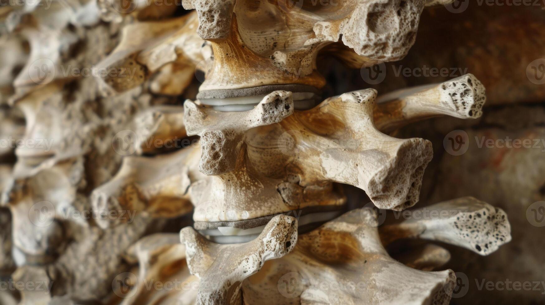 The stacked vertebrae of the spine resemble the layers of bricks in a sy medieval castle wall. photo