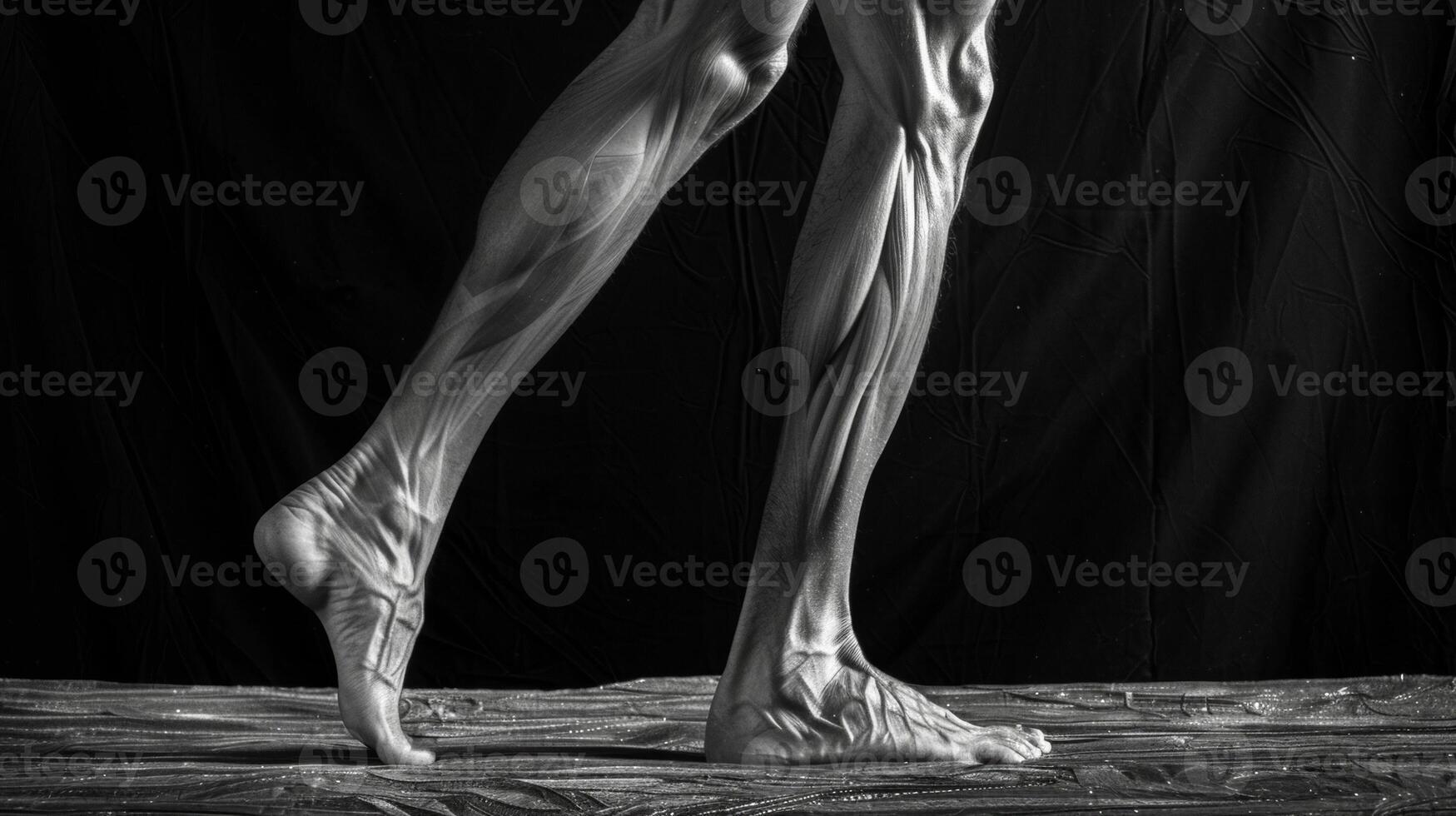 With each step the sinewy muscles of the legs flex and contract casting intricate patterns of light and shadow on the skin. photo