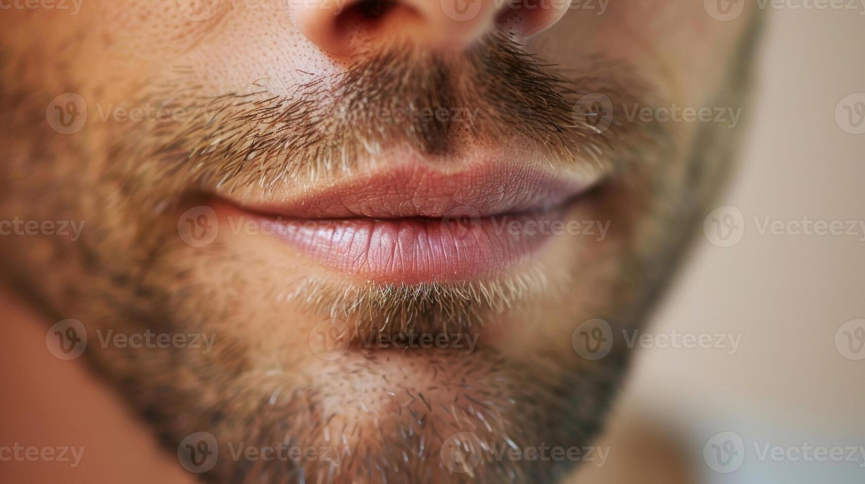 A mans face turns from irritation to amut his lips curling into a small smile. photo