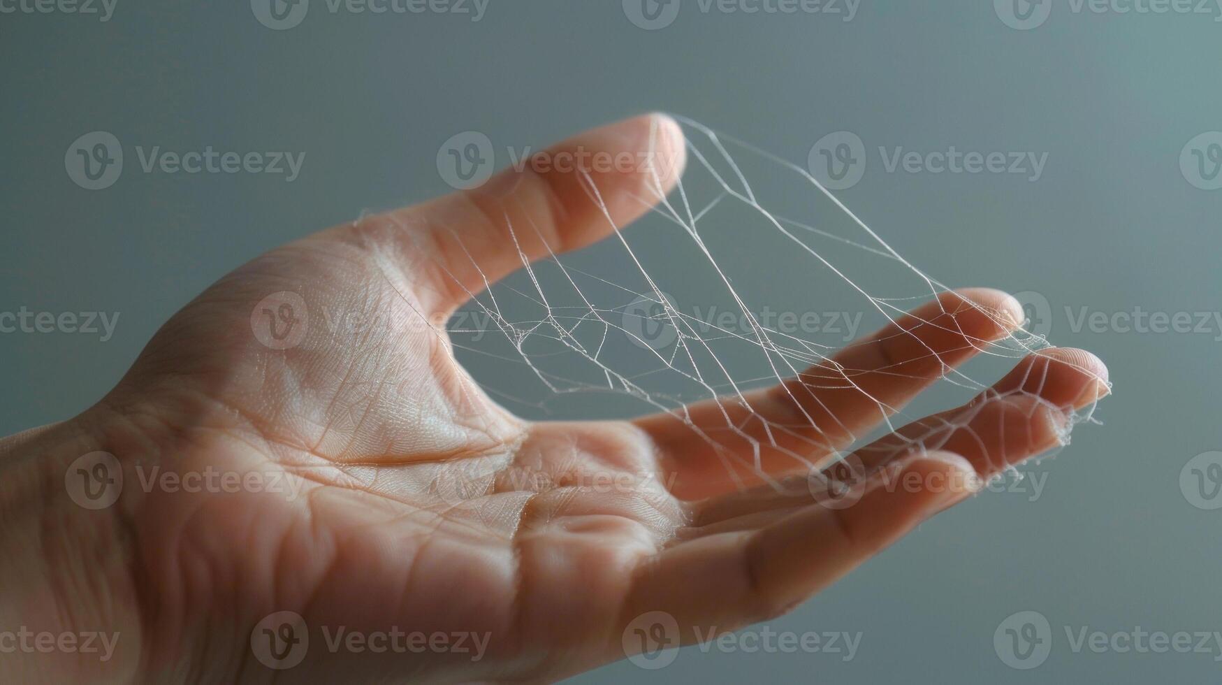 The s on the back of a hand appearing like delicate threads connecting each finger showcasing the beauty of interconnectedness in life. photo