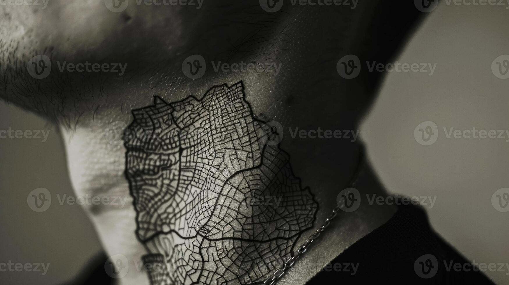 The s on a persons neck resembling a road map symbolizing the journey of life and the obstacles we overcome. photo