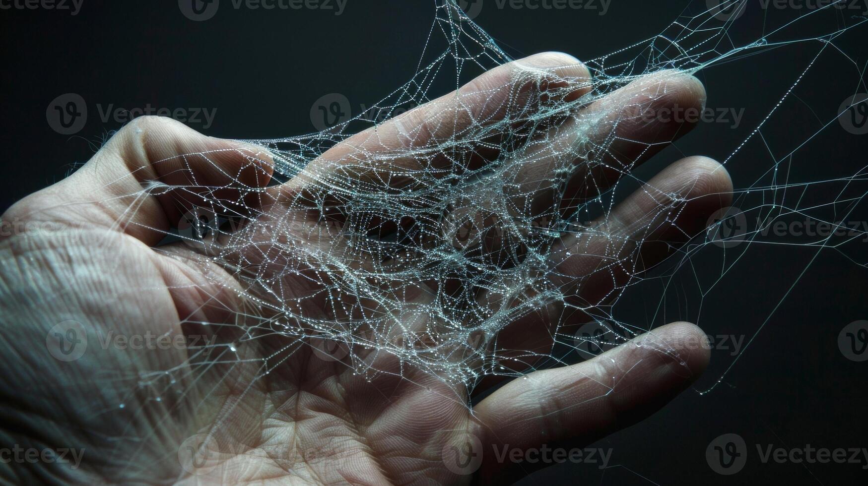 The s on the back of a hand resembling a delicate web signifying the interconnectedness of all living beings. photo