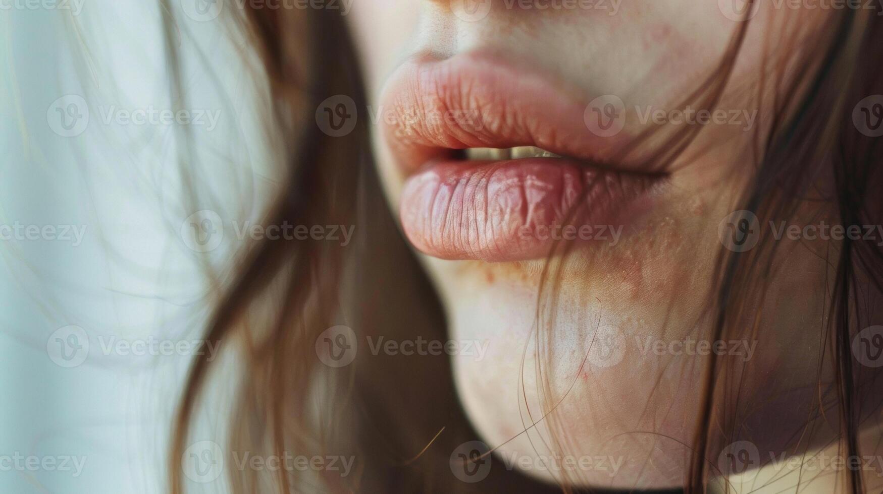 The uneven texture of chapped lips evoking a sense of vulnerability. photo