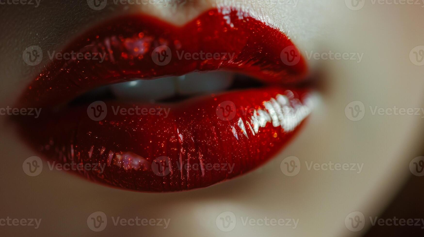 The glossy sheen of justbitten lips capturing the intensity of desire. photo