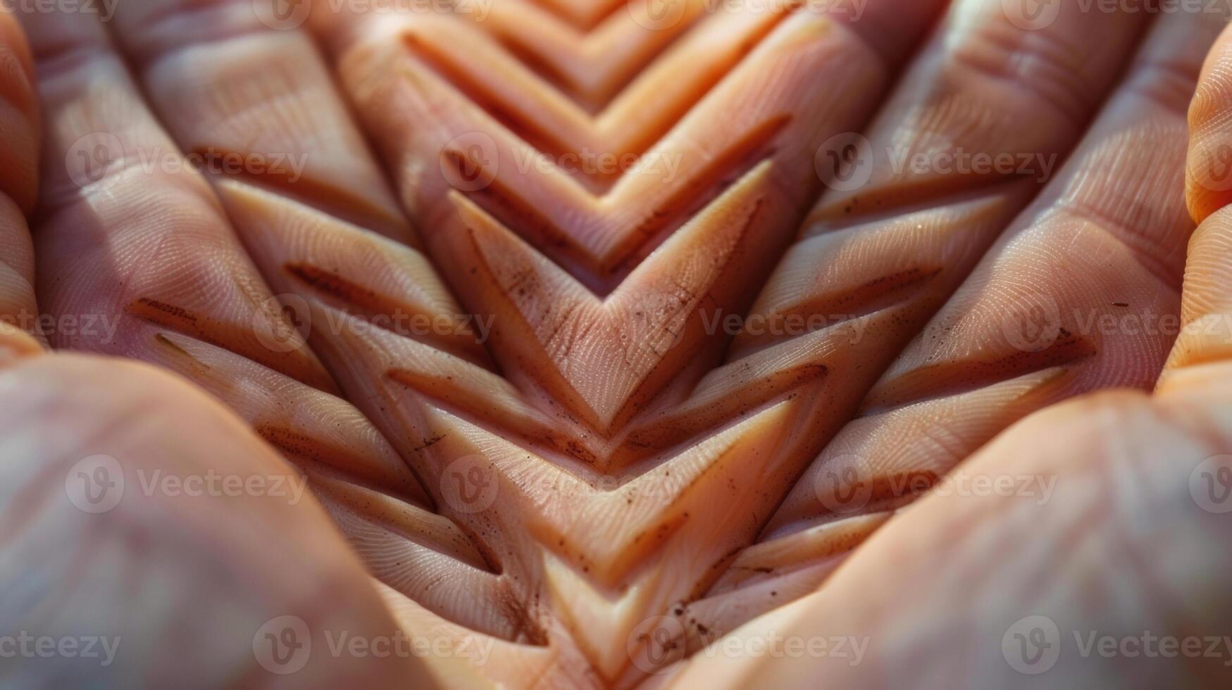 The arrows and wedges created by the alignment of interlocking fingers pointing towards the center of the hand. photo