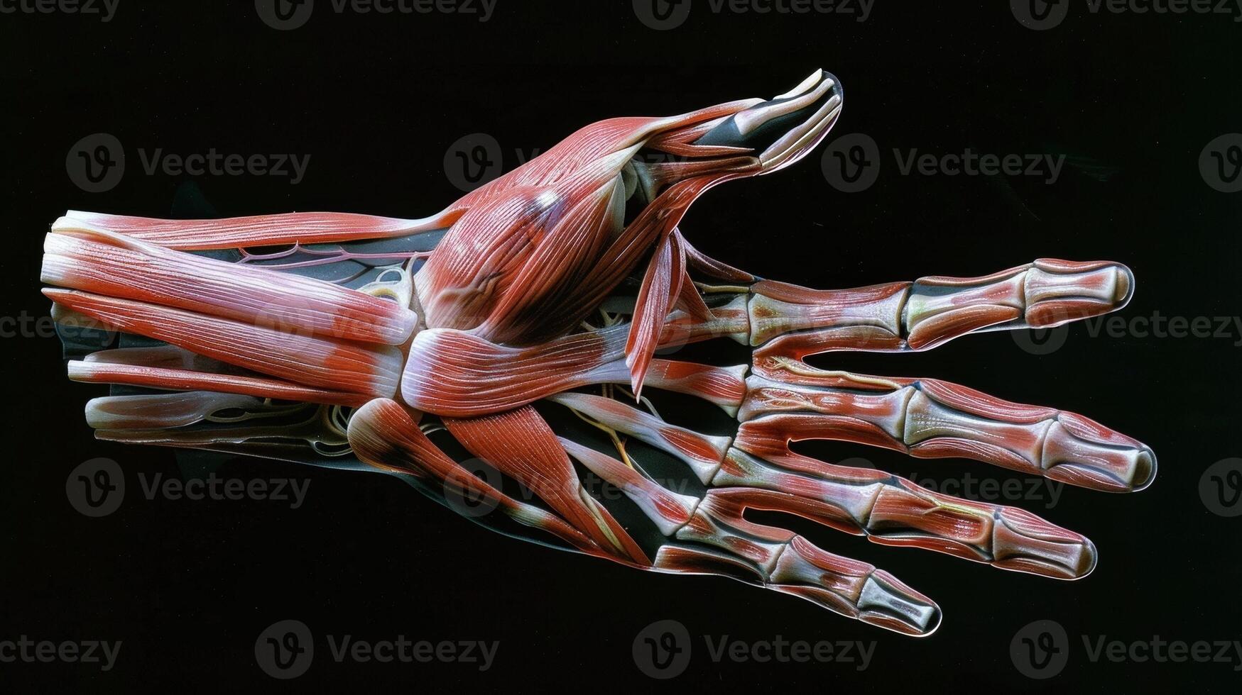 The sharp fingerlike projections of tendons and ligaments visible under the skin contributing to the intricate geometry of the hand. photo