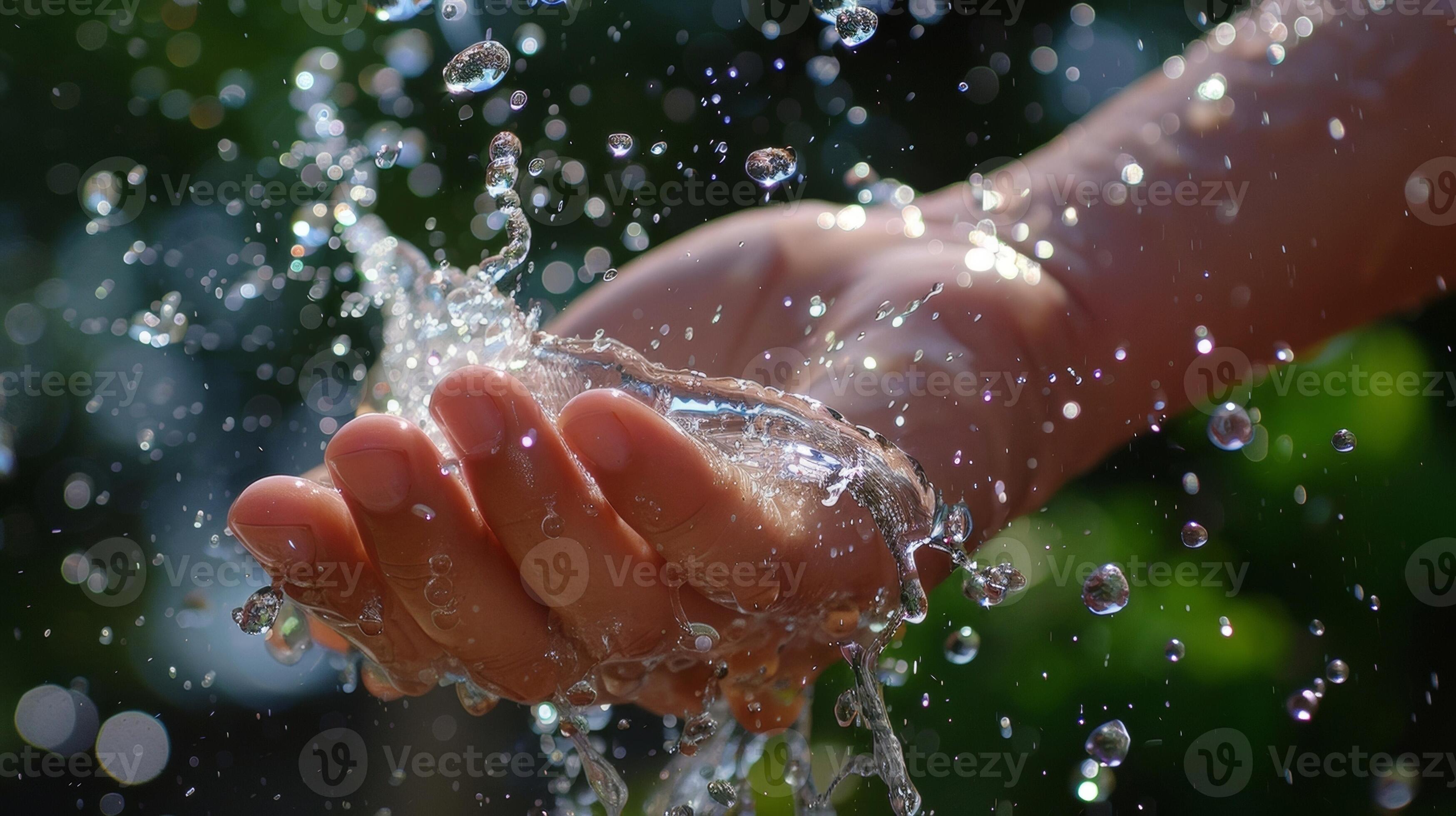 On her wrists the water droplets form a cool bracelet giving her a