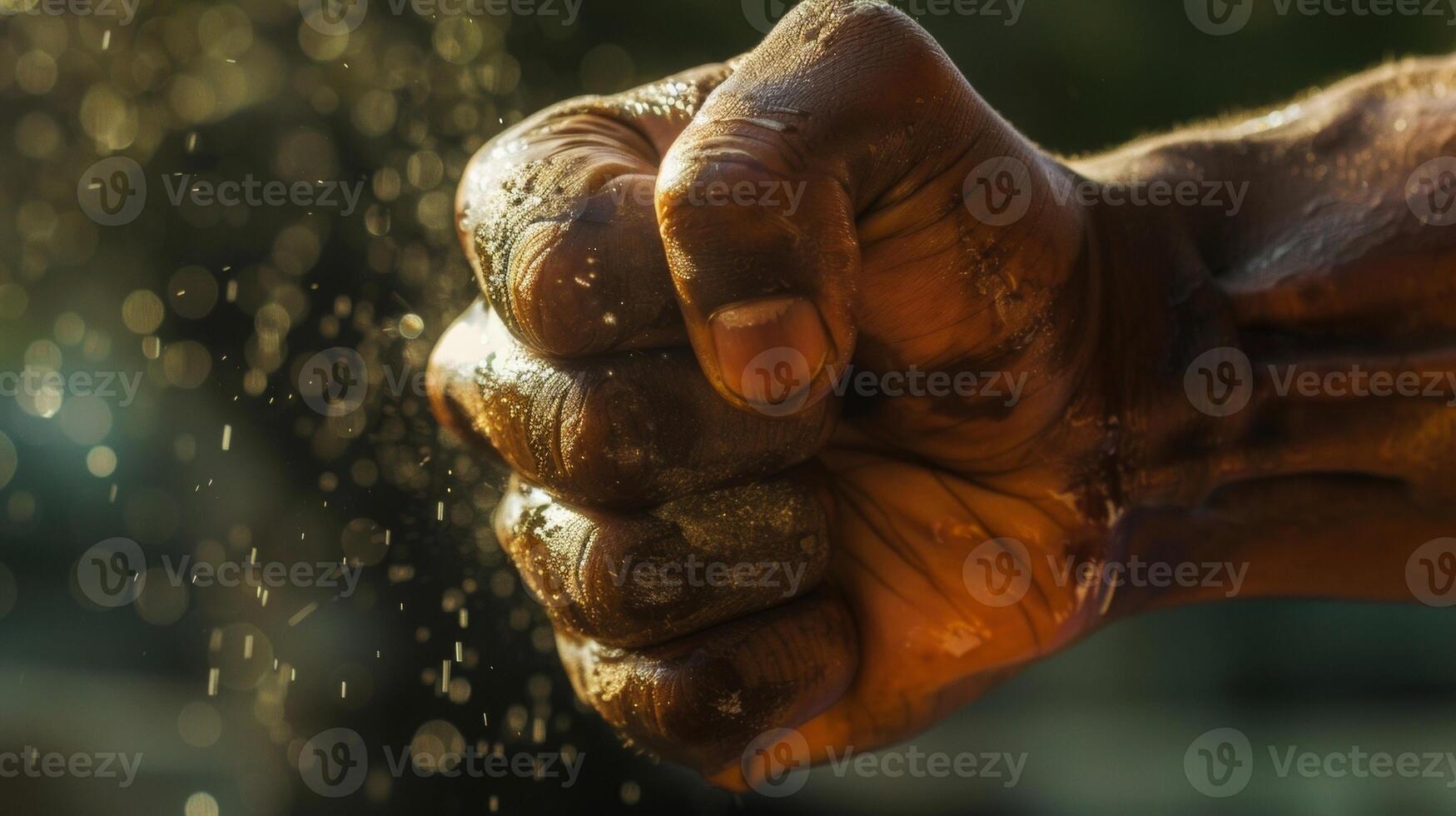 As he clenched his fists the sweat on his palms reflected his determination. photo