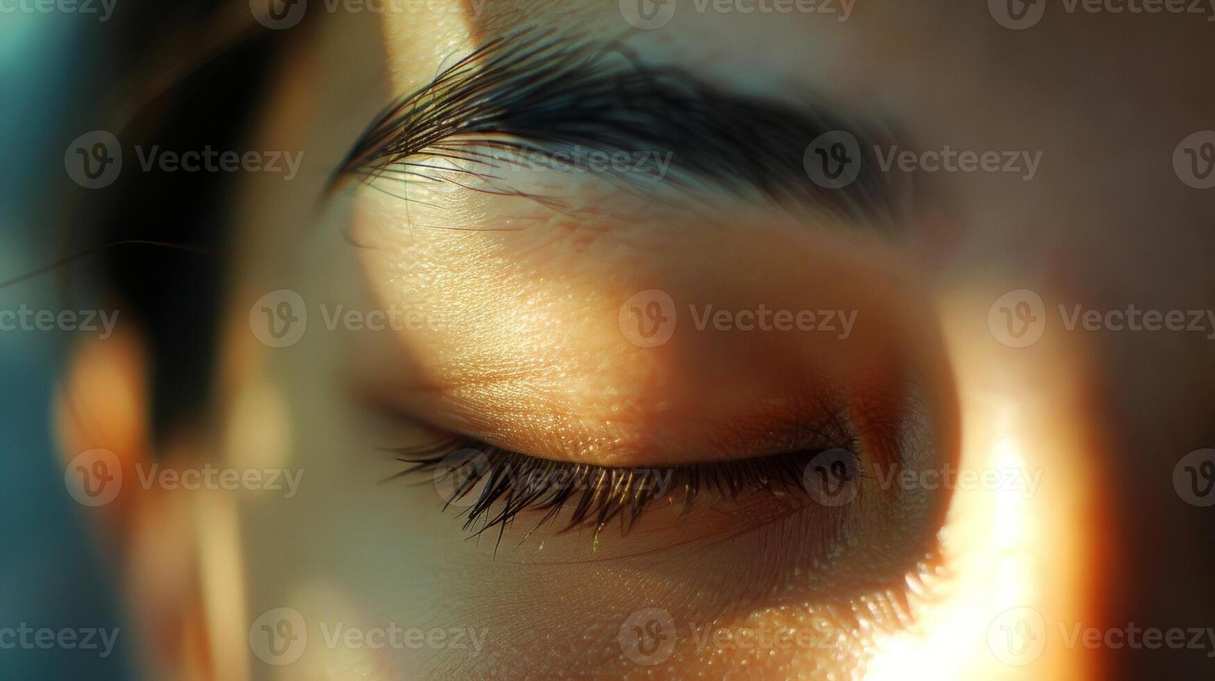 The closed eyes seem to signal a pause in time a brief moment of internal reflection amidst a chaotic world. photo