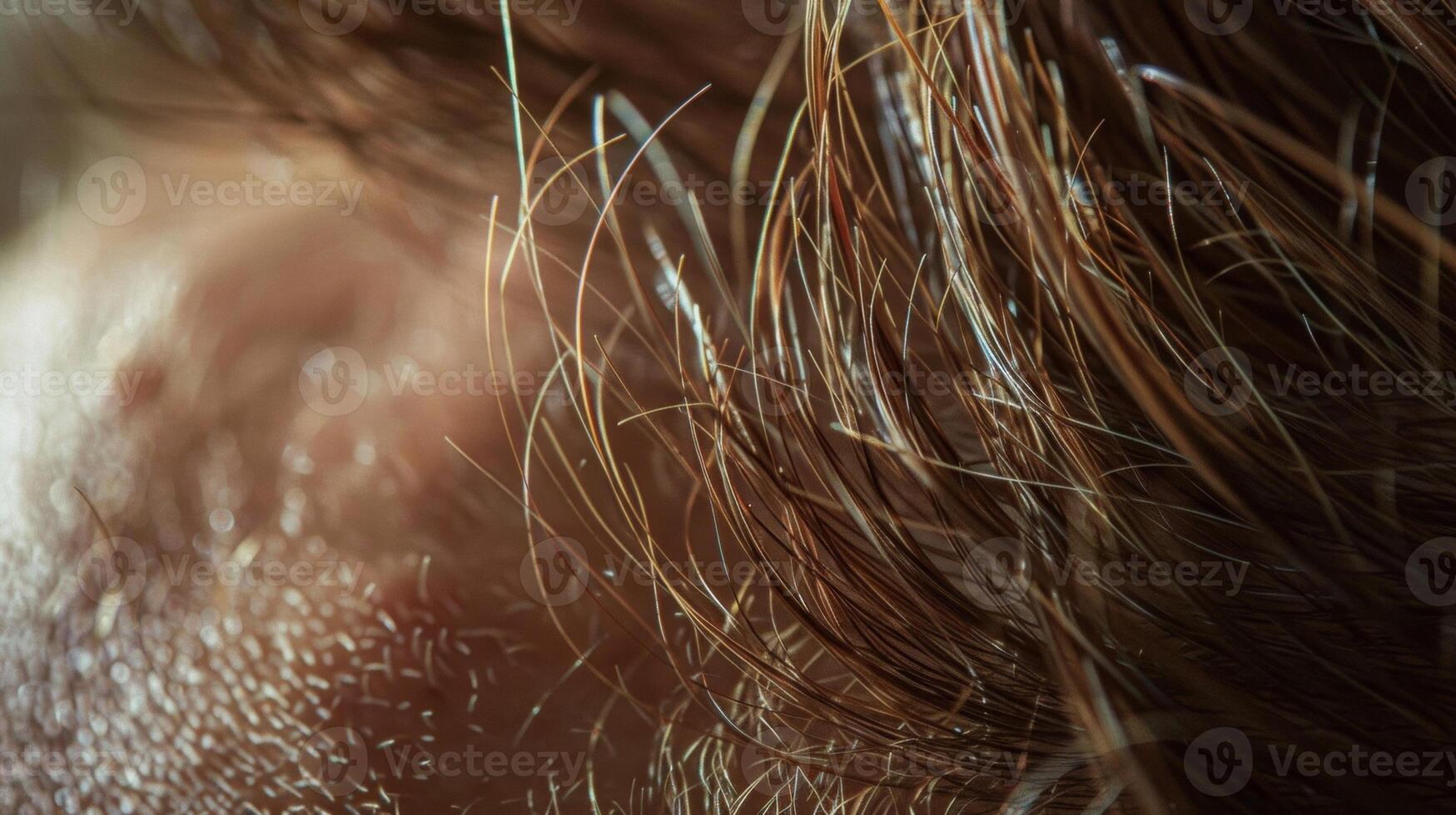A pattern of hair that forms around the edges of a mans ears highlighting the unique shape and growth of body hair. photo