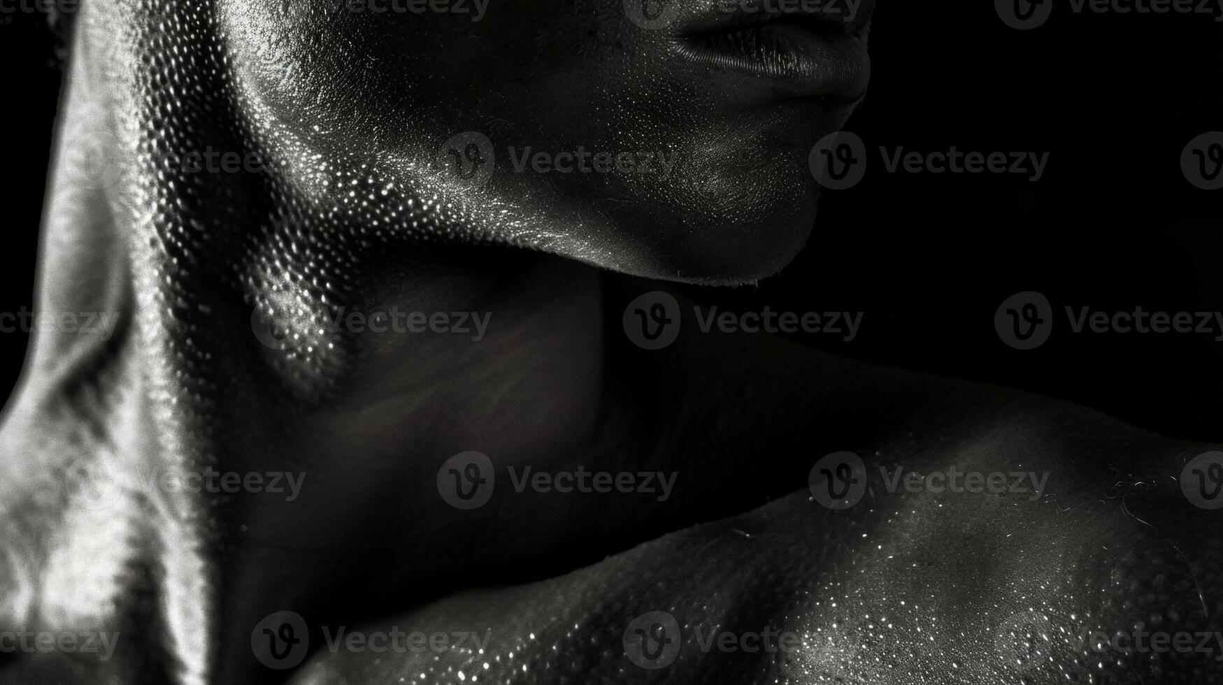 The interplay of light and shadows creates a dramatic effect on the curves and muscles of her figure revealing the true artistry of the human body. photo