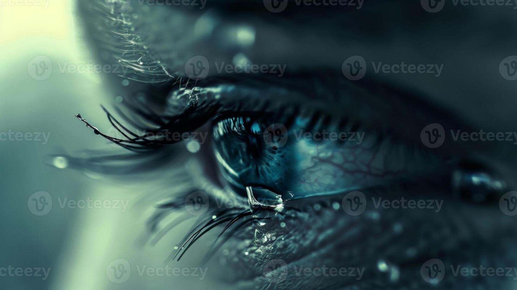 The track of a single tear as it slowly rolls down a furrowed brow leaving a glint in its wake. photo