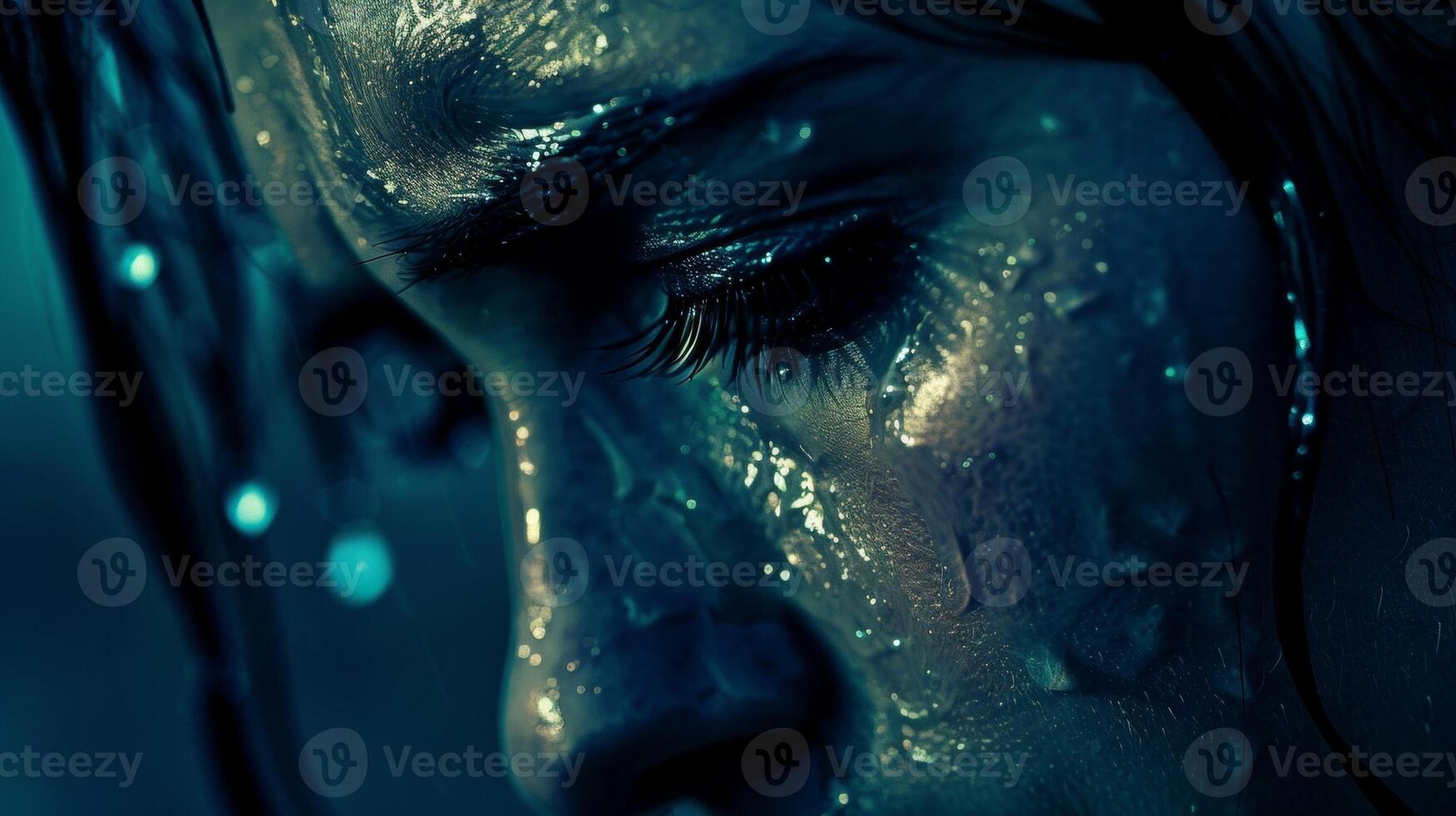 A well of emotions threatening to overflow as witnessed by the steady flow of tears streaming down a stoic face. photo