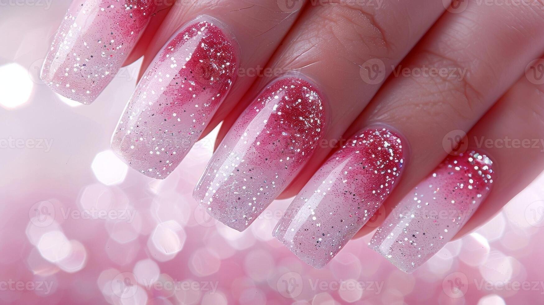 Glitter ombre effect on the tips of each nail adding a touch of glamour and glitz to the palette of nail art. photo