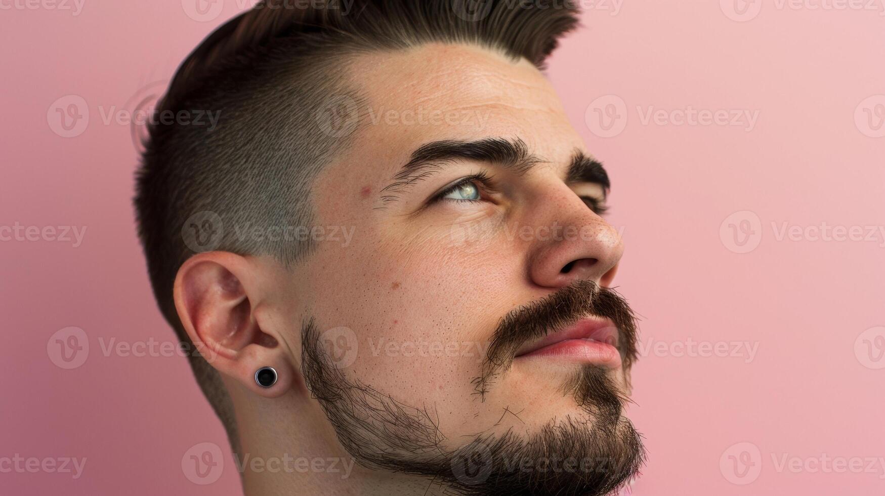 The goatee on this mans chin was trimmed to perfection giving him a suave and debonair vibe. photo