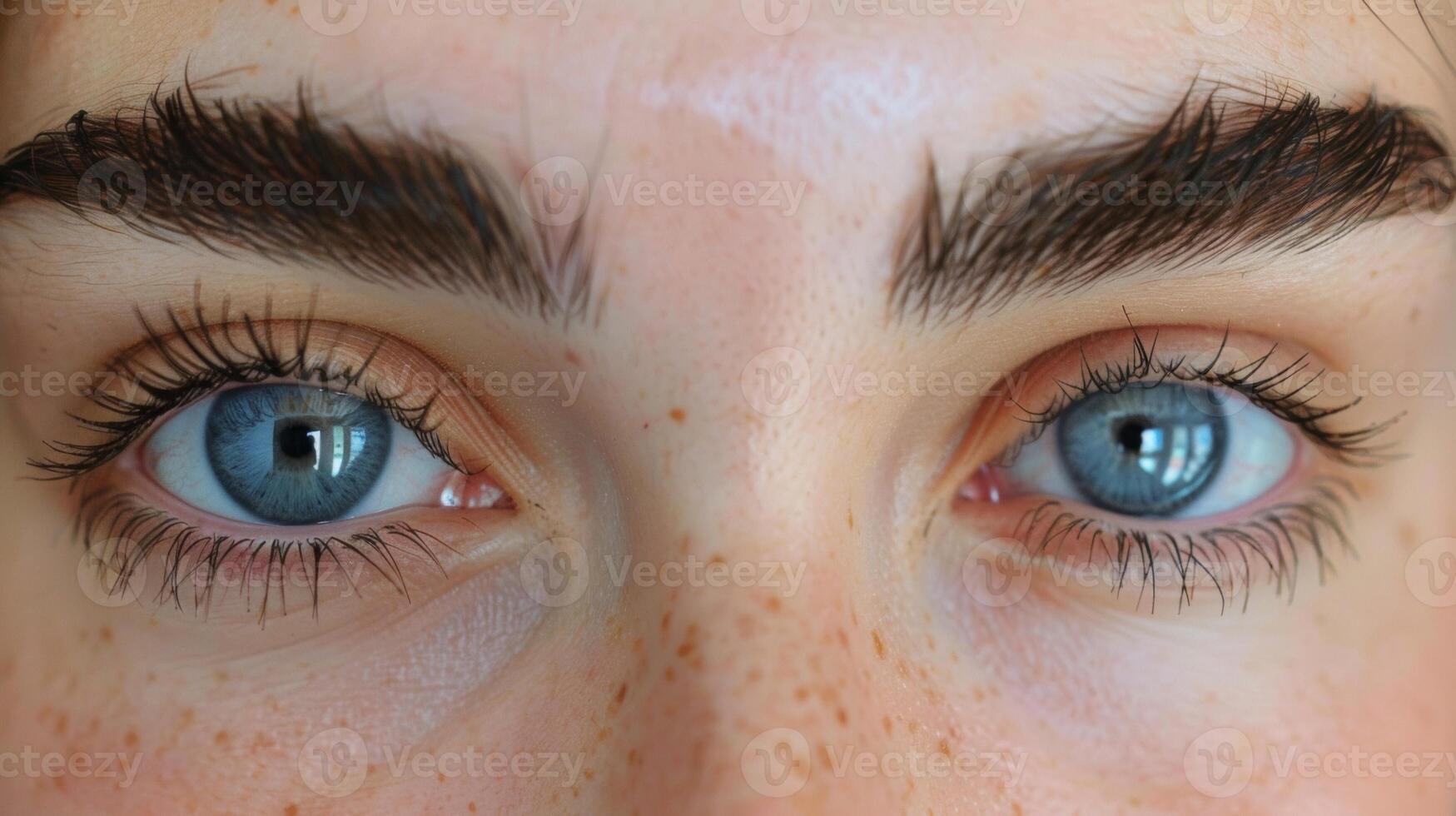 A perfectly symmetrical pair of brows sit above crystal blue eyes conveying a sense of stability and balance. photo