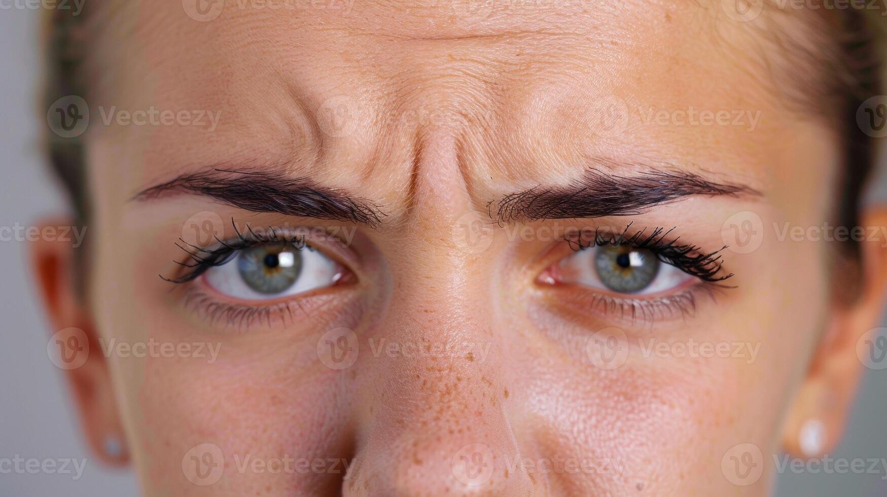 The eyebrows are drawn together in a horizontal line highlighting the stern and disapproving