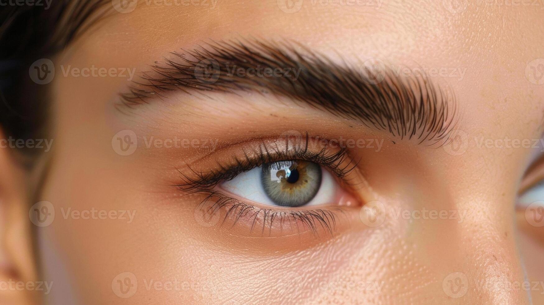 The brows are thin and perfectly shaped giving a symmetrical and polished appearance to the persons face. photo