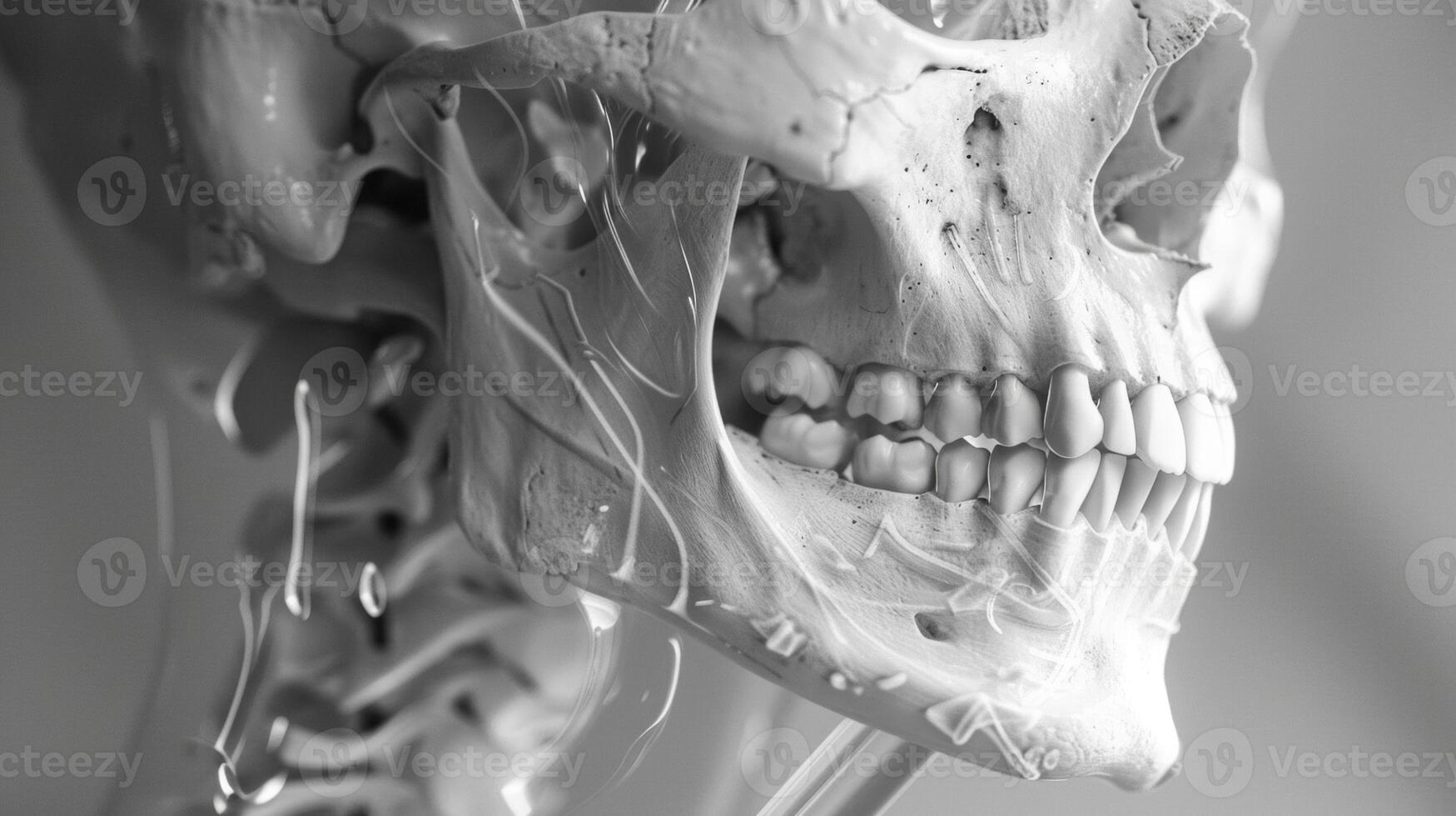 The tension in a jaw muscle revealing the minds struggle with conflicting thoughts. photo