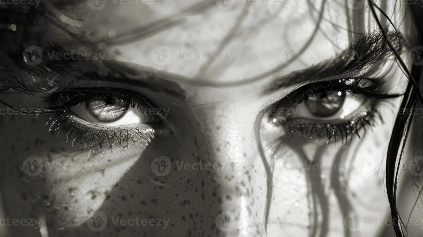 The mysterious shadows of her lashes accentuated the intensity of her piercing gaze. photo