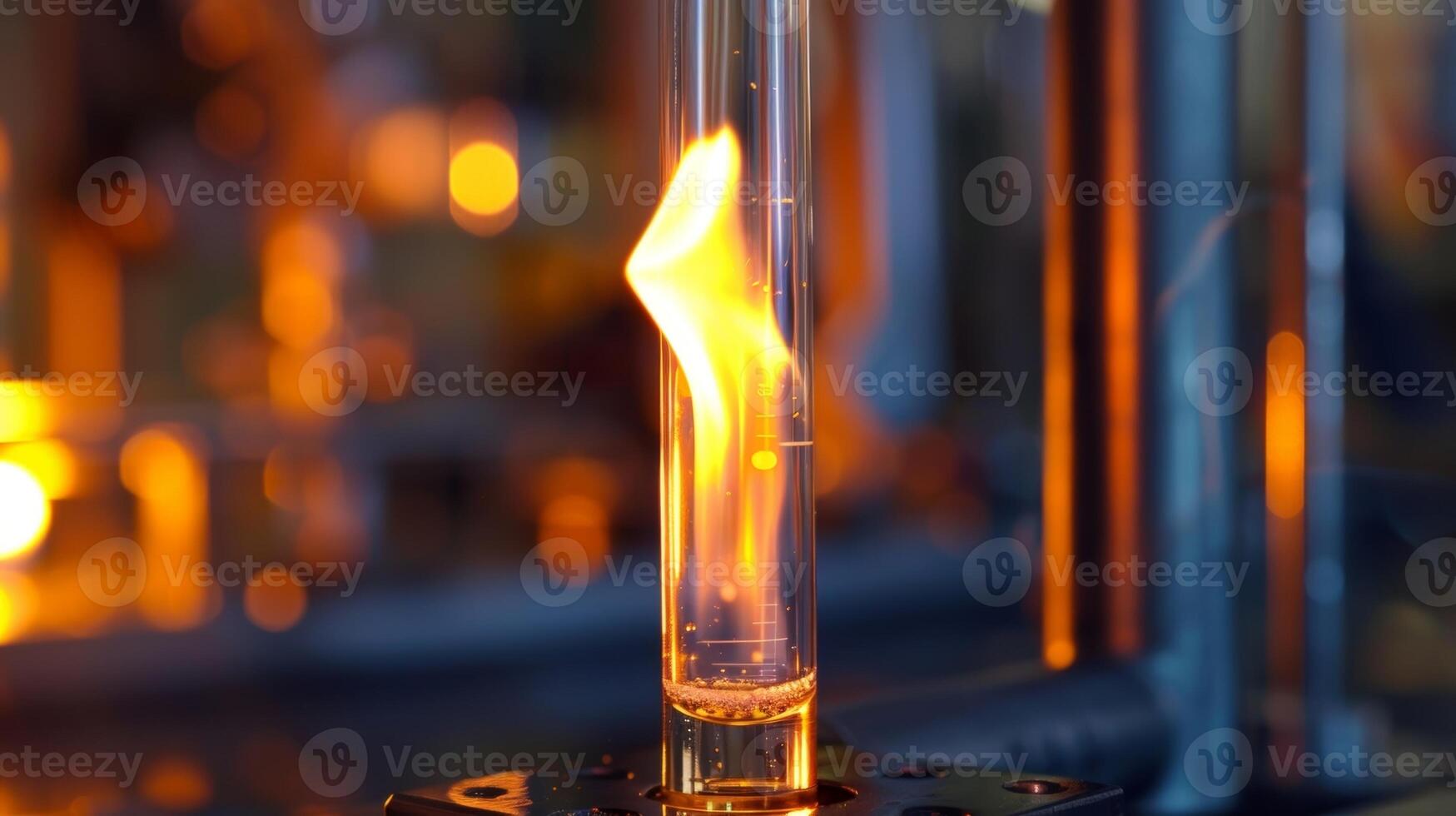 A test tube is being heated over a Bunsen burner to determine the boiling point of a particular petroleum product photo