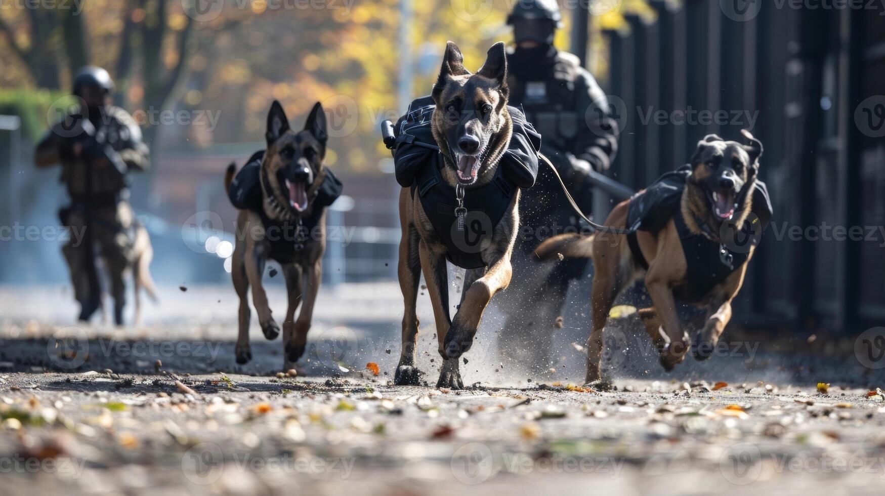 A team of trained dogs and handlers performing regular sweeps of the premises for explosives or contraband photo