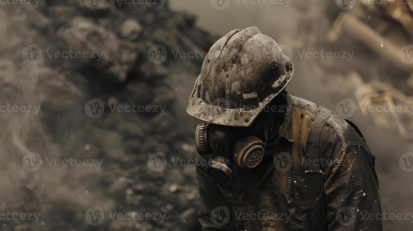 A thick layer of dust and debris covering the stokers entire body a testament to the gritty nature of his job photo