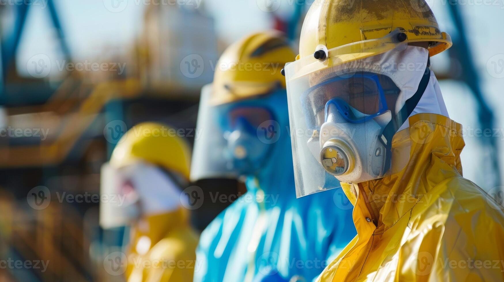 Workers using protective gear and following safety protocols while handling chemicals on the well site photo