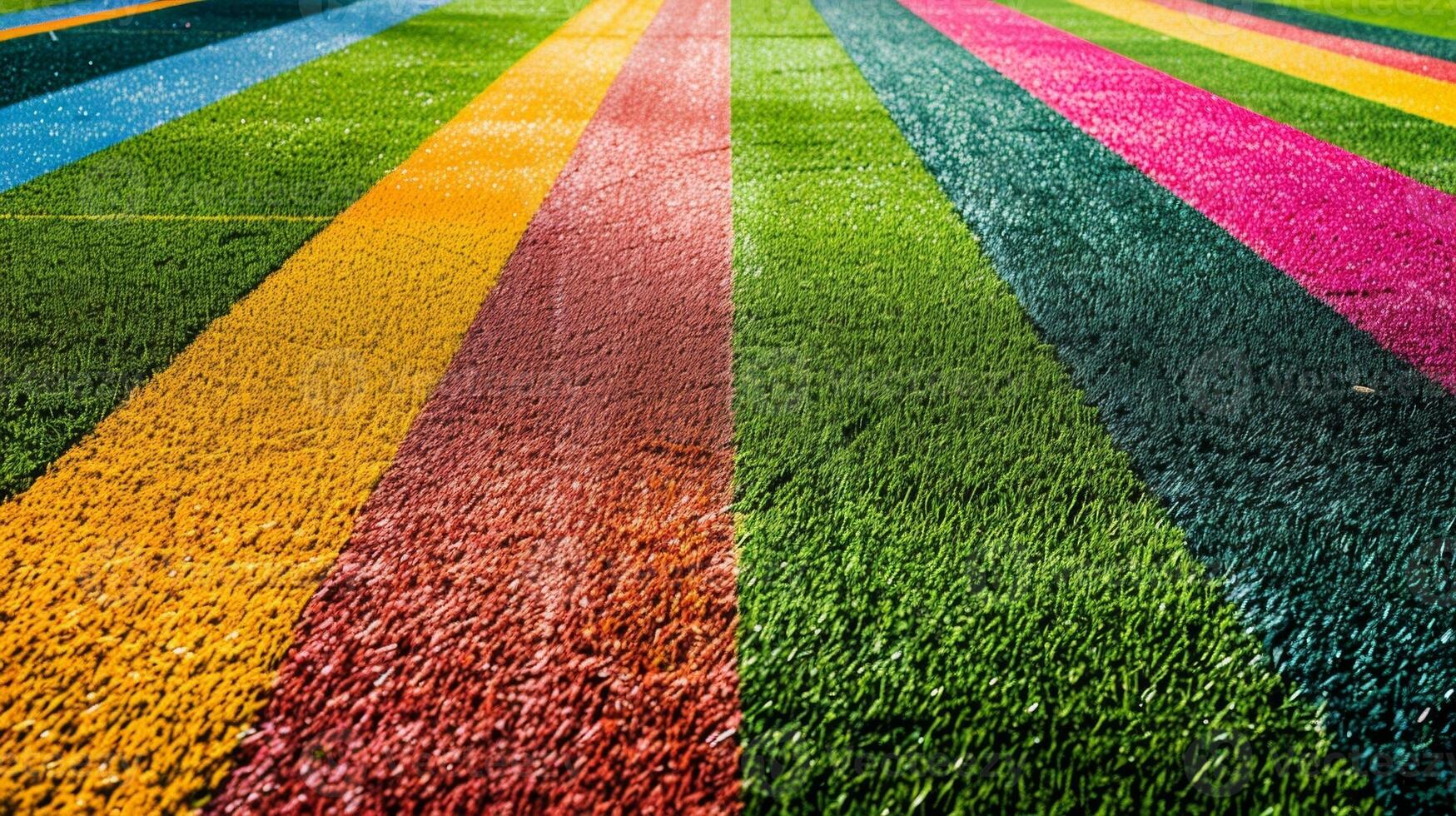The art of field painting with precision and skill used to create the vibrant lines and designs on the turf photo