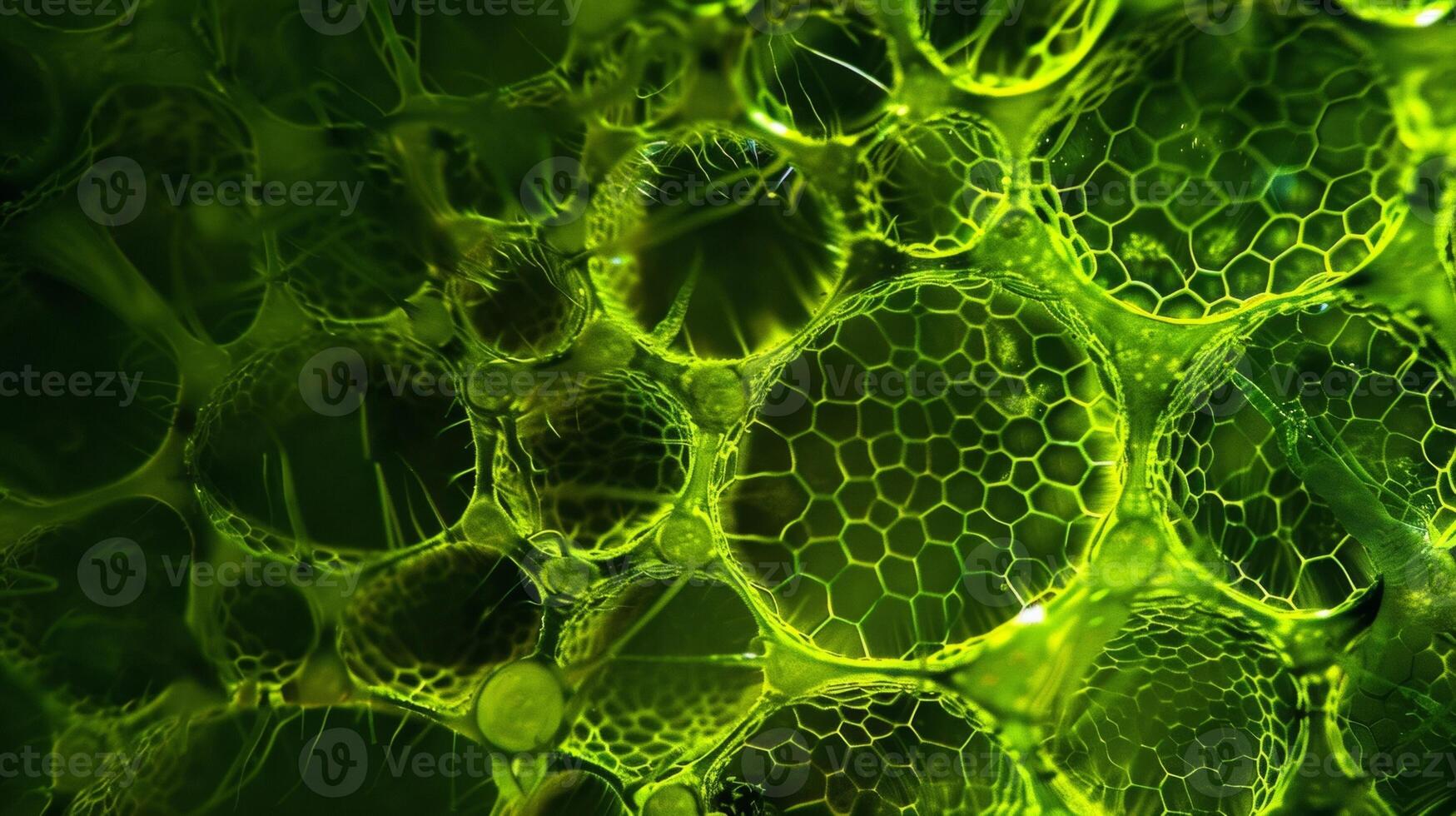 A microscope image of a single microalgae cell its intricate structure and vibrant green color reflecting the immense power it holds. Each tiny cell holds the potential to produce photo