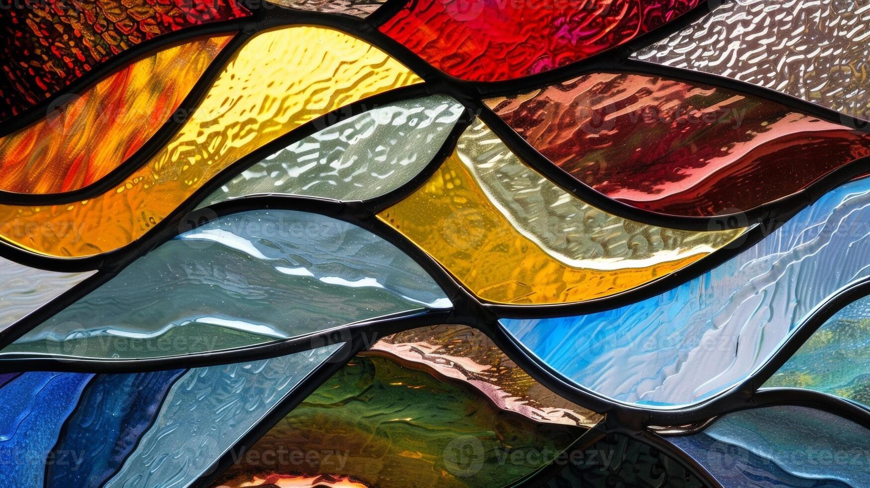 Organic Shapes The stained glass artwork incorporates organic amorphous shapes that seem to flow and merge together evoking a sense of movement and fluidity. The shapes also add an photo