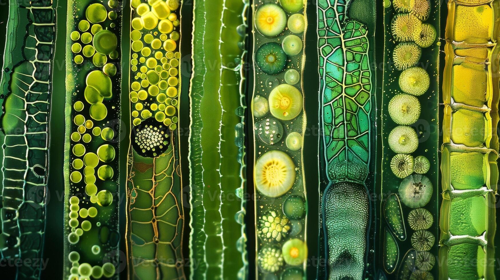 Lined up in a neat row a series of slides display the intricate structures of various plant cells each one carefully studied and documented by the dedicated botanist. photo