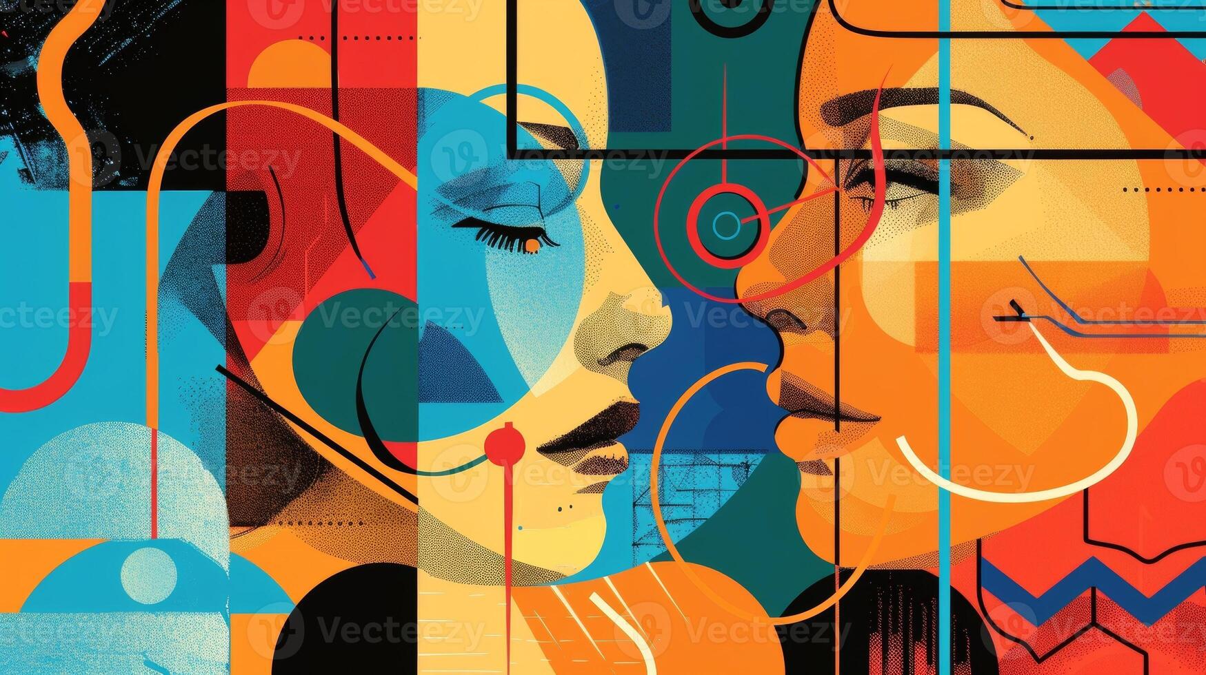 An abstract portrait featuring colorful overlapping shapes and lines representing the fusion of multiple engineering branches. The shapes could be inspired by architectural chemical photo