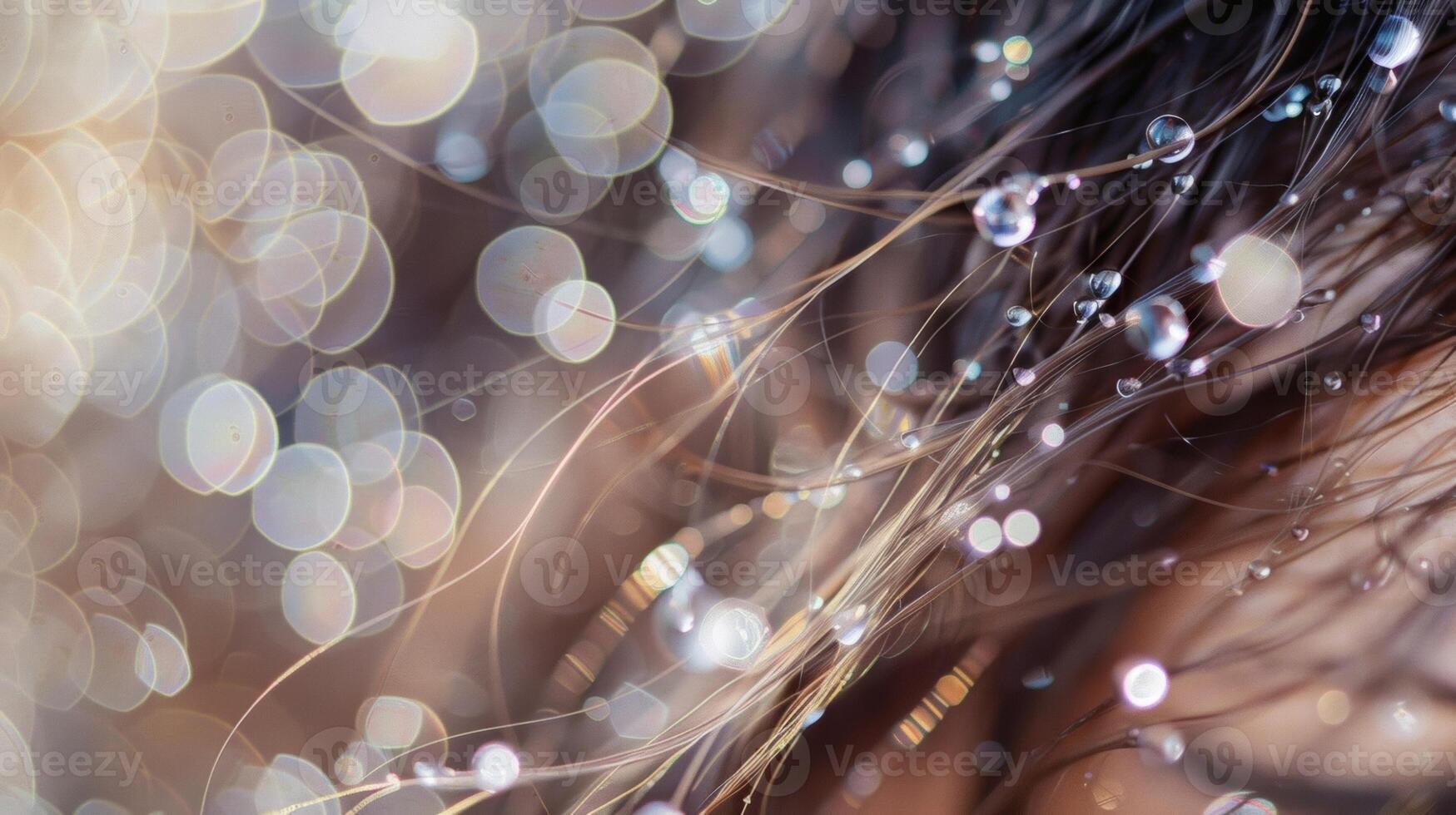 As they cling to her hair the water droplets transform it into a luscious and voluminous mane. photo
