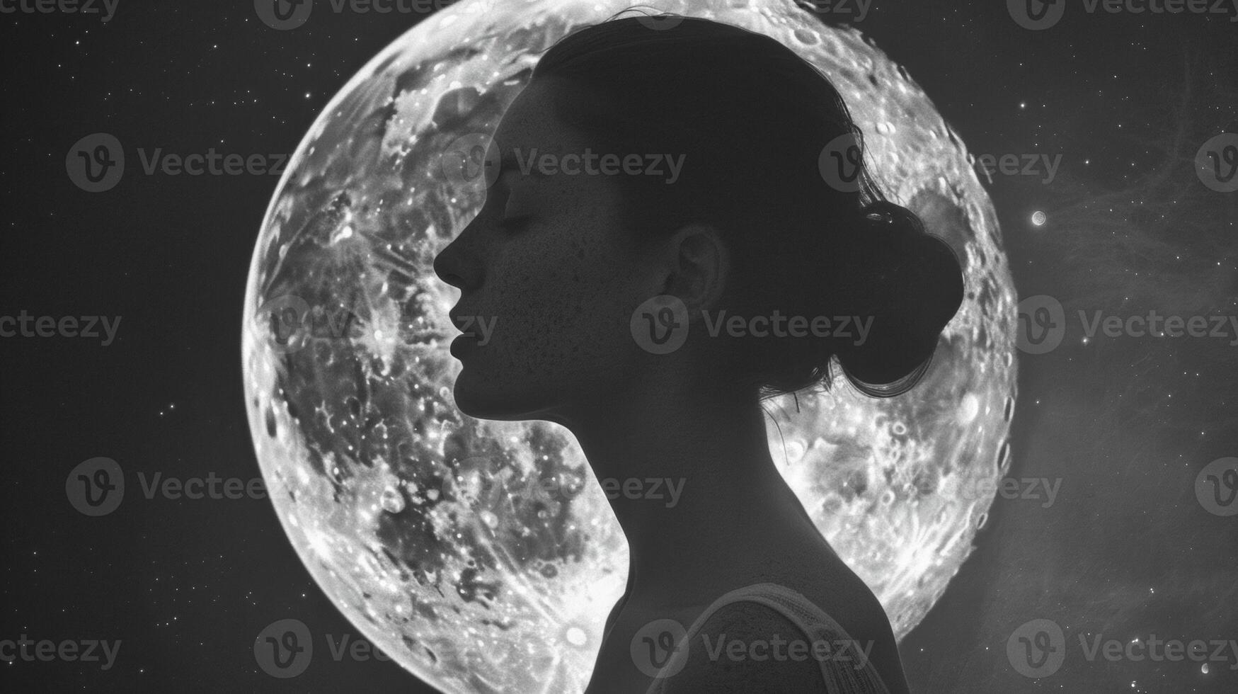 The freckles on her shoulders form a perfect circle resembling a full moon in a dark sky. photo