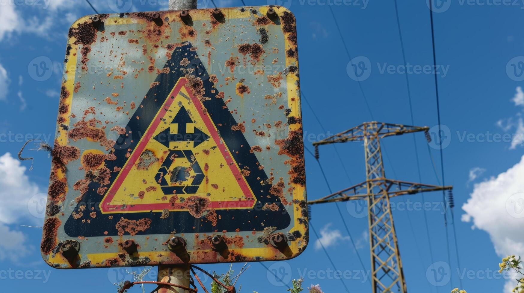 A sign warning of the dangers of working with fossil fuels and electricity photo