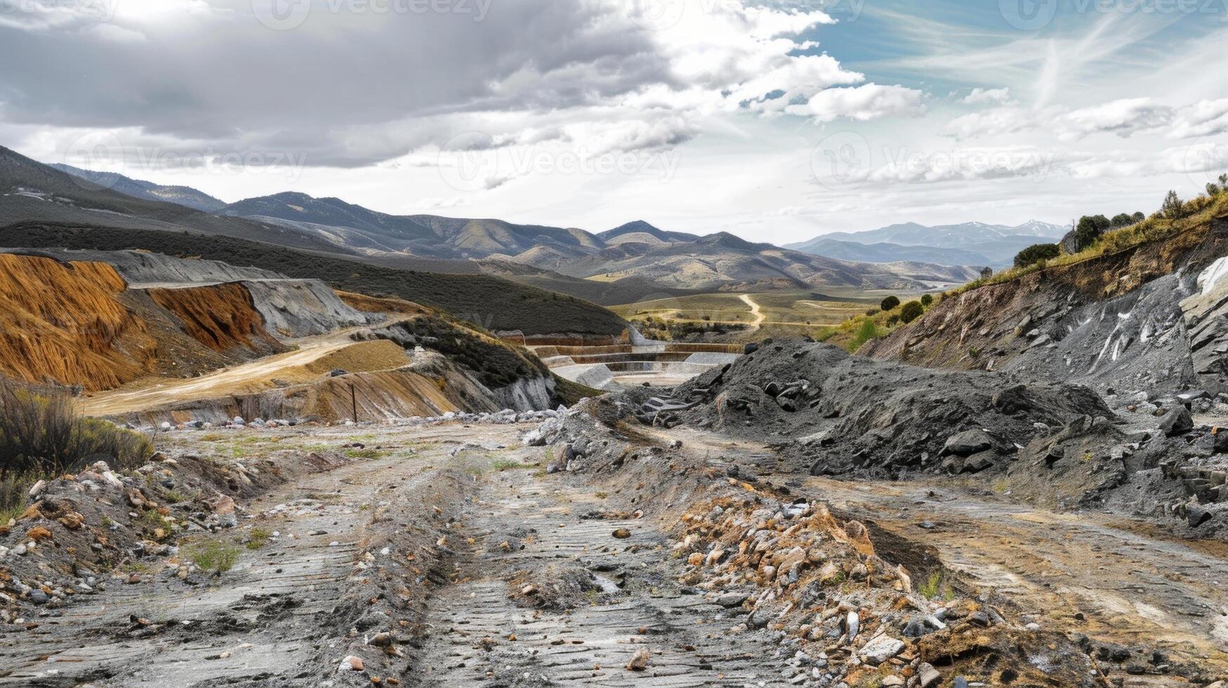 A before and after view of a strip mine where the once unrecognizable terrain is now restored to its natural form photo